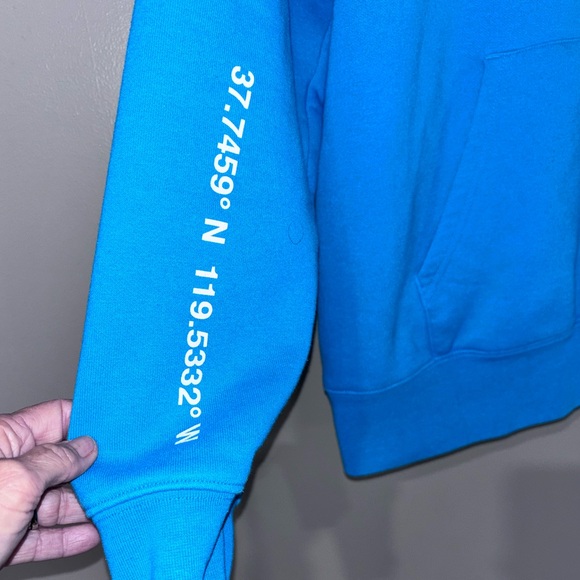 The North Face Distorted HD Logo Hoodie Mens Lg Aqua Blue Pullover Sweatshirt - Picture 5 of 8